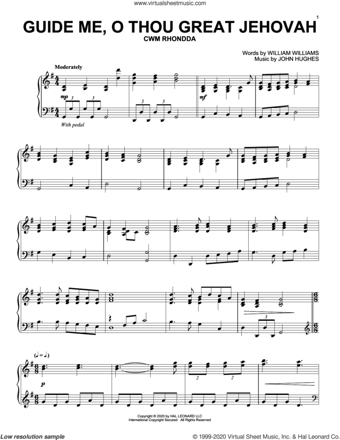 Guide Me, O Thou Great Jehovah (with 'The Rejoicing') sheet music for piano solo by John Hughes, William Williams and William Williams and John Hughes, intermediate skill level