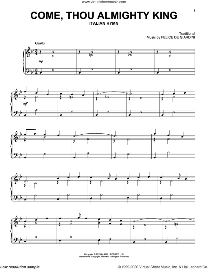 Come, Thou Almighty King, (intermediate) sheet music for piano solo by Felice de Giardini and Miscellaneous, intermediate skill level