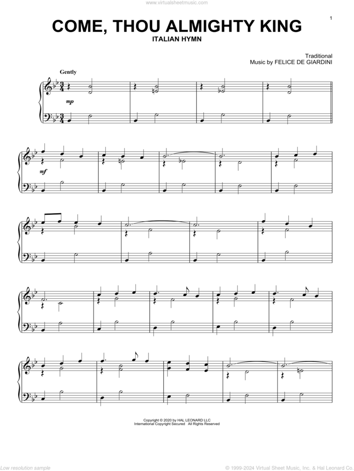 Come, Thou Almighty King, (intermediate) sheet music for piano solo by Felice de Giardini and Miscellaneous, intermediate skill level