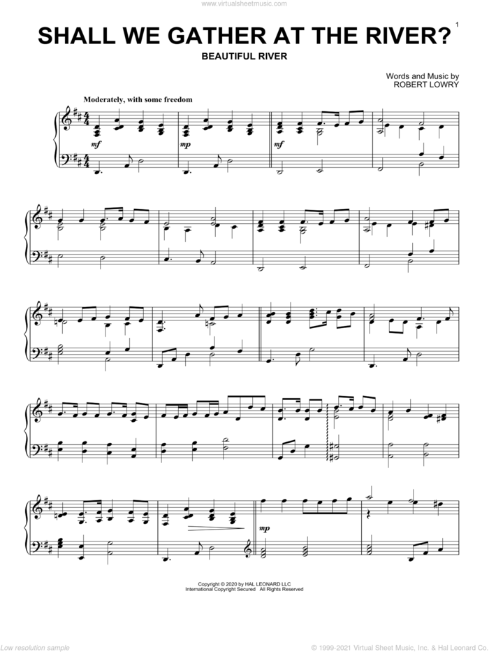 Shall We Gather At The River?, (intermediate) sheet music for piano solo by Robert Lowry, intermediate skill level