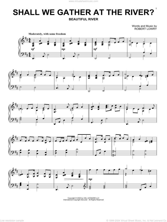 Shall We Gather At The River?, (intermediate) sheet music for piano solo by Robert Lowry, intermediate skill level