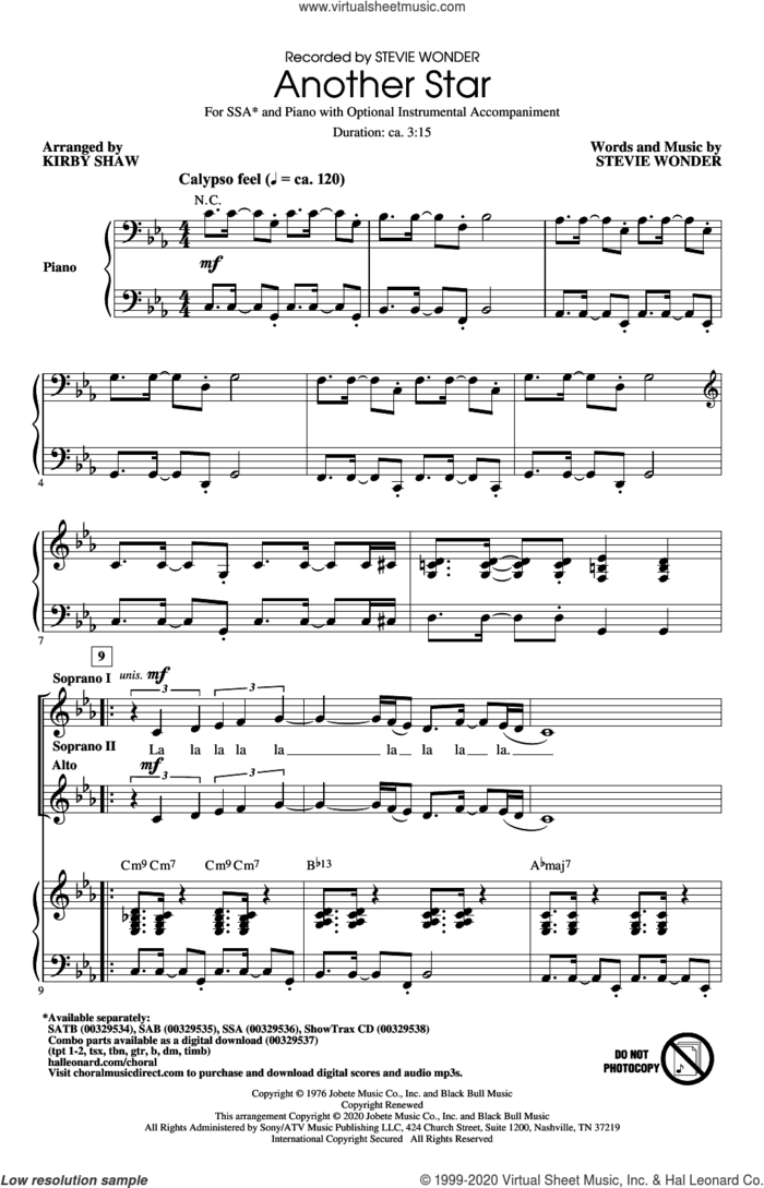 Another Star (arr. Kirby Shaw) sheet music for choir (SSA: soprano, alto) by Stevie Wonder and Kirby Shaw, intermediate skill level