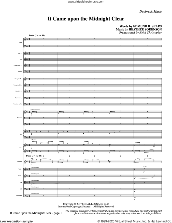 It Came Upon a Midnight Clear (COMPLETE) sheet music for orchestra/band by Heather Sorenson, Edmund H. Sears and Heather Sorenson and Edmund Hamilton Sears, intermediate skill level