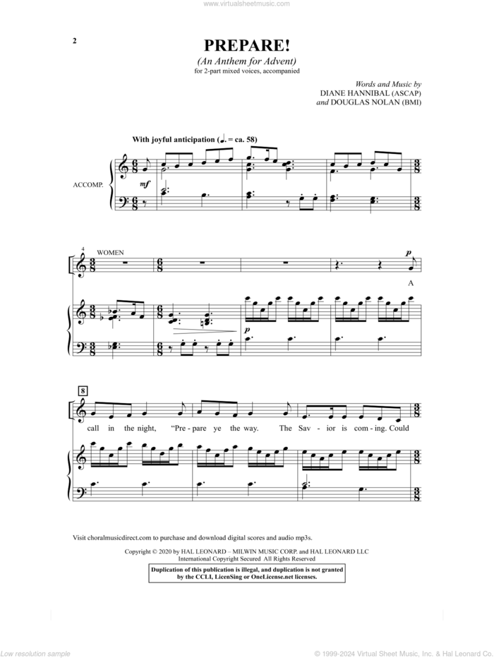 Prepare! (An Anthem For Advent) sheet music for choir (2-Part) by Douglas Nolan, Diane Hannibal and Diane Hannibal & Douglas Nolan, intermediate duet