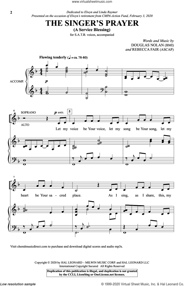 The Singer's Prayer (arr. Douglas Nolan) sheet music for choir (SATB: soprano, alto, tenor, bass) by Douglas Nolan, Douglas Nolan & Rebecca Fair and Rebecca Fair, intermediate skill level