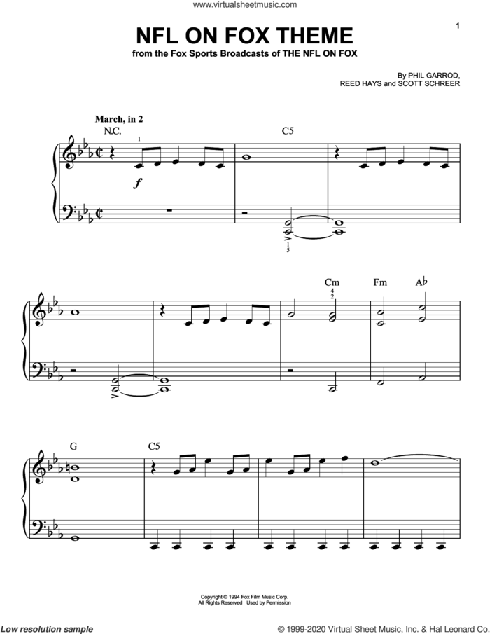 NFL On Fox Theme sheet music for piano solo by Phil Garrod, Phil Garrod, Reed Hayes and Scott Schreer, Reed Hays and Scott Schreer, beginner skill level