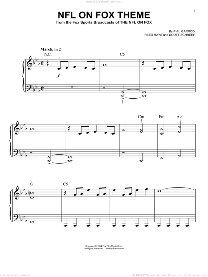 NFL On Fox Theme sheet music for piano solo by Phil Garrod, Phil Garrod, Reed Hayes and Scott Schreer, Reed Hays and Scott Schreer, beginner skill level