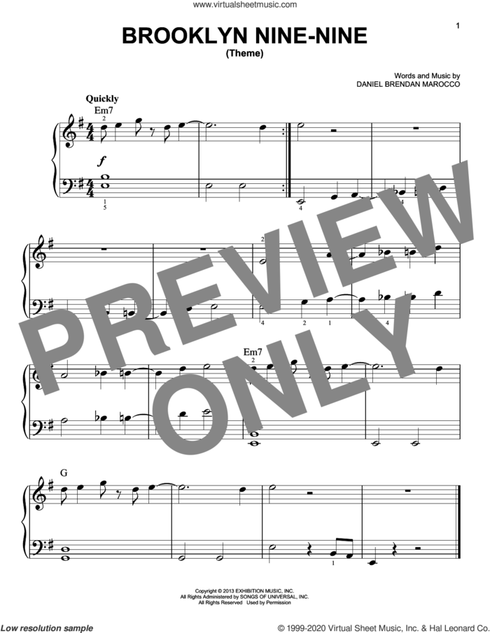 Brooklyn Nine-Nine (Theme) sheet music for piano solo by Daniel Brendan Marocco, beginner skill level