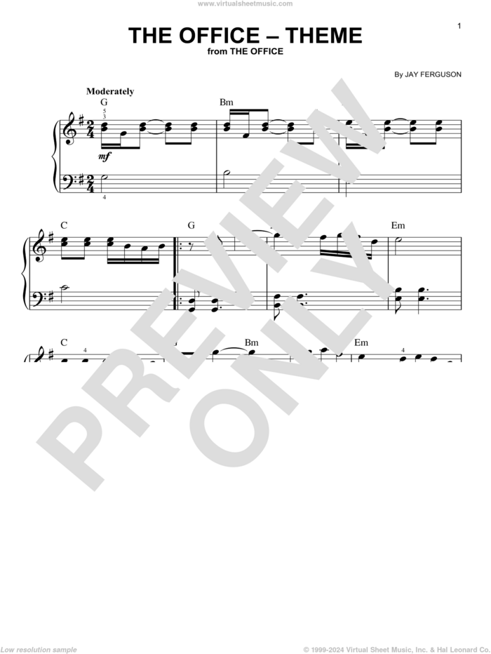 The Office - Theme sheet music for piano solo by Jay Ferguson, beginner skill level