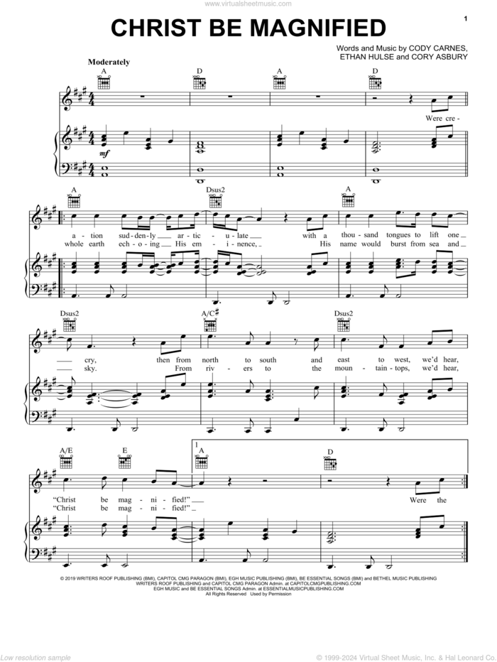 Christ Be Magnified sheet music for voice, piano or guitar by Cody Carnes, Cory Asbury and Ethan Hulse, intermediate skill level