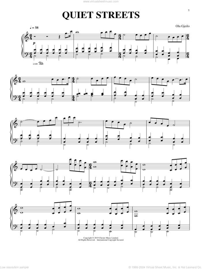 Quiet Streets sheet music for piano solo by Ola Gjeilo, classical score, intermediate skill level