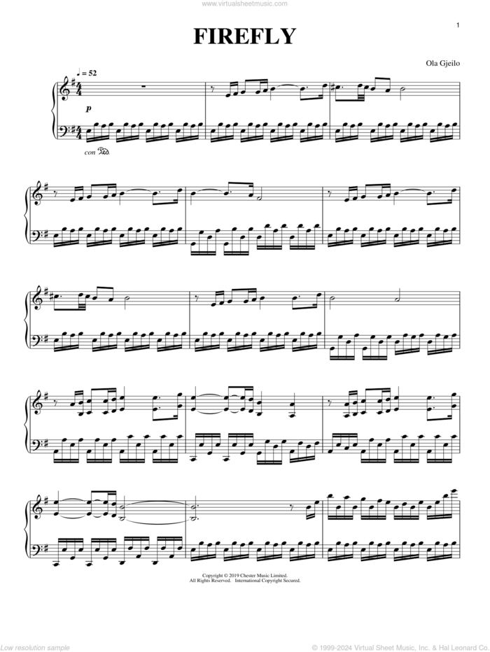 Firefly sheet music for piano solo by Ola Gjeilo, classical score, intermediate skill level