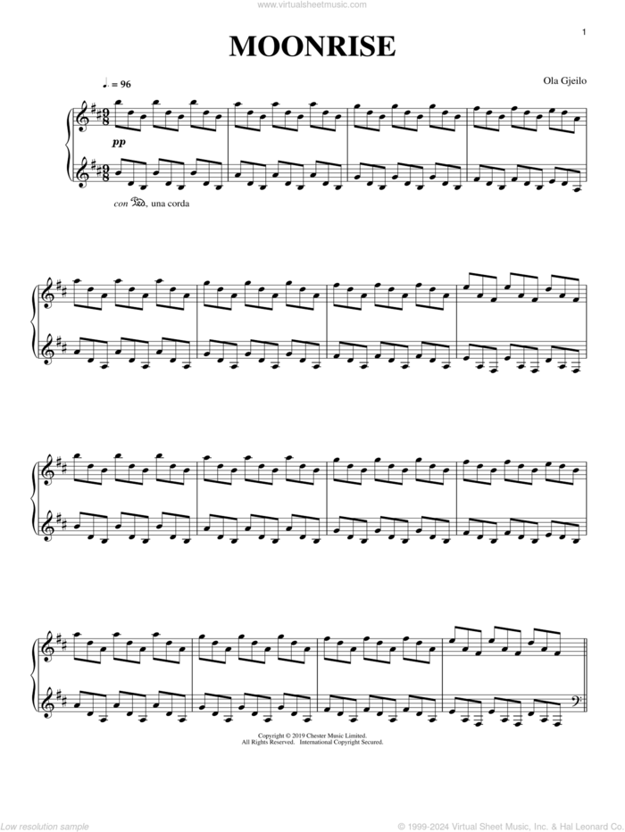 Moonrise sheet music for piano solo by Ola Gjeilo, classical score, intermediate skill level