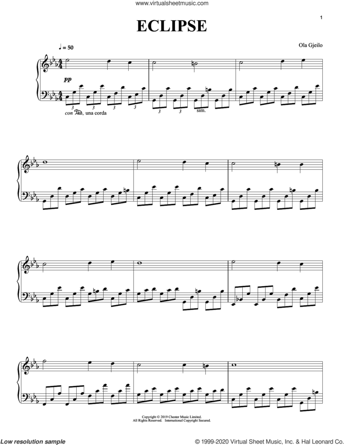 Eclipse sheet music for piano solo by Ola Gjeilo, classical score, intermediate skill level