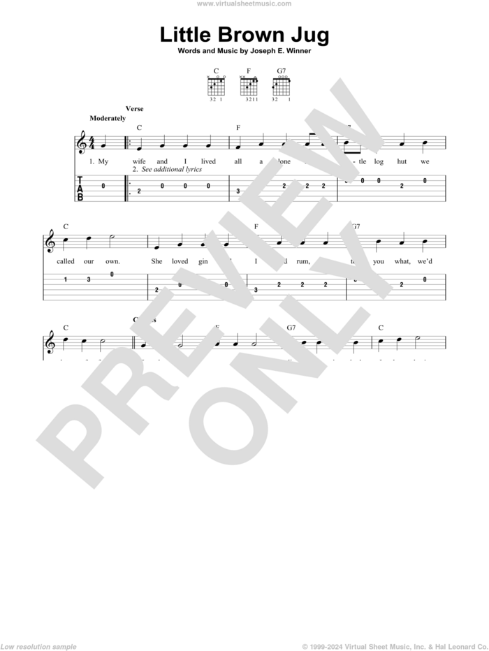 Little Brown Jug sheet music for guitar solo (easy tablature) by Joseph E. Winner, easy guitar (easy tablature)