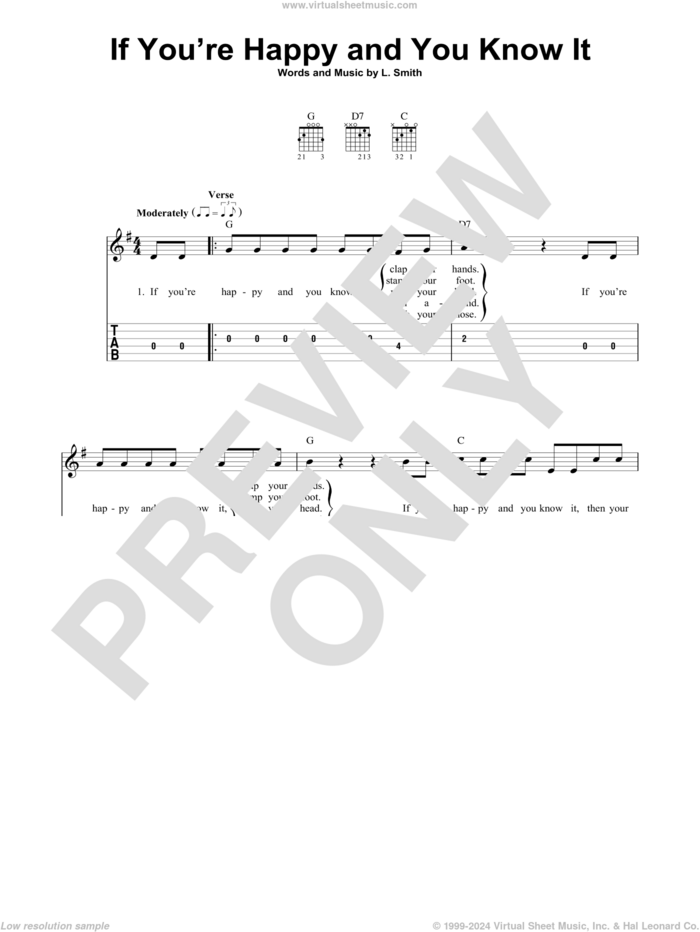 If You're Happy And You Know It sheet music for guitar solo (easy tablature) by Laura Smith, easy guitar (easy tablature)