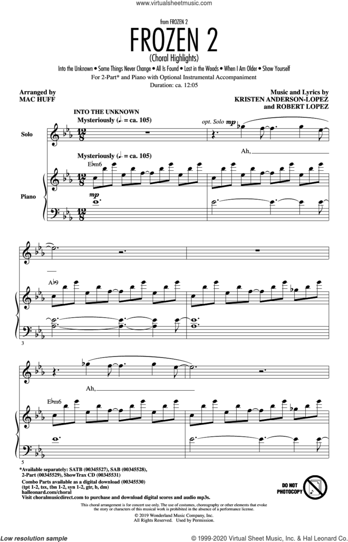 Frozen 2 (Choral Highlights) (arr. Mac Huff) sheet music for choir (2-Part) by Robert Lopez, Mac Huff, Kristen Anderson-Lopez and Kristen Anderson-Lopez & Robert Lopez, intermediate duet
