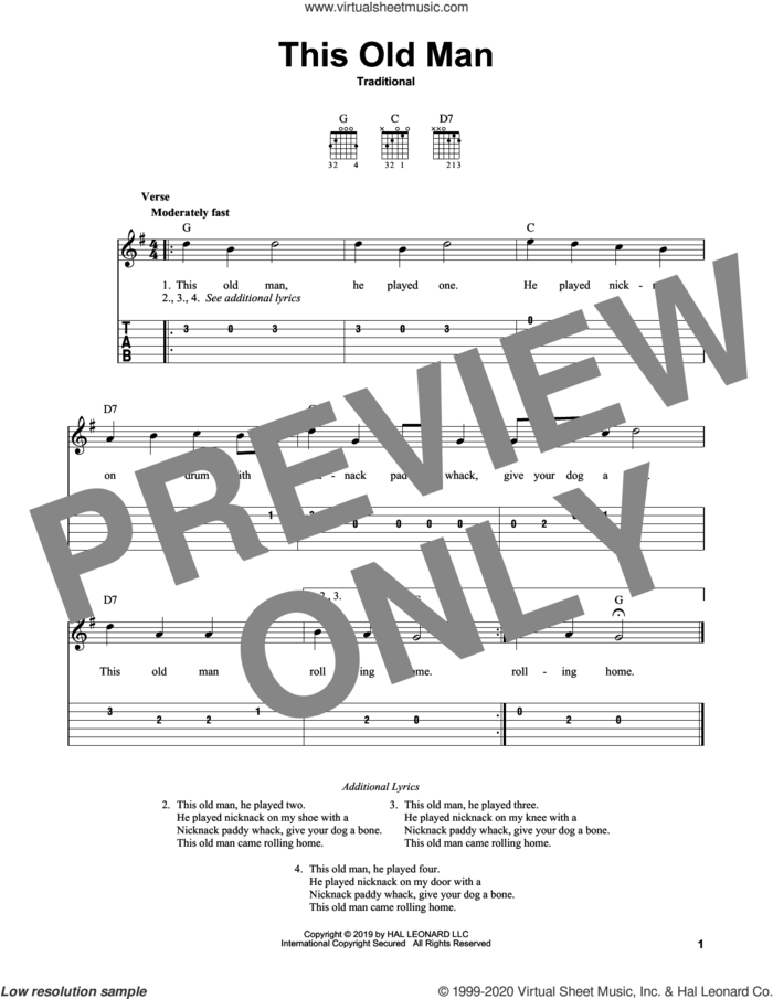 This Old Man sheet music for guitar solo (easy tablature), easy guitar (easy tablature)