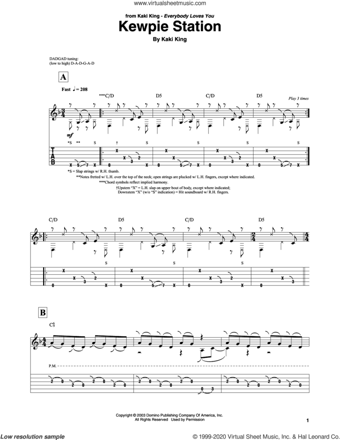 Kewpie Station sheet music for guitar solo by Kaki King, intermediate skill level