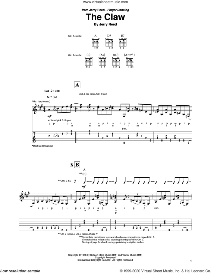 The Claw sheet music for guitar solo by Jerry Reed, intermediate skill level