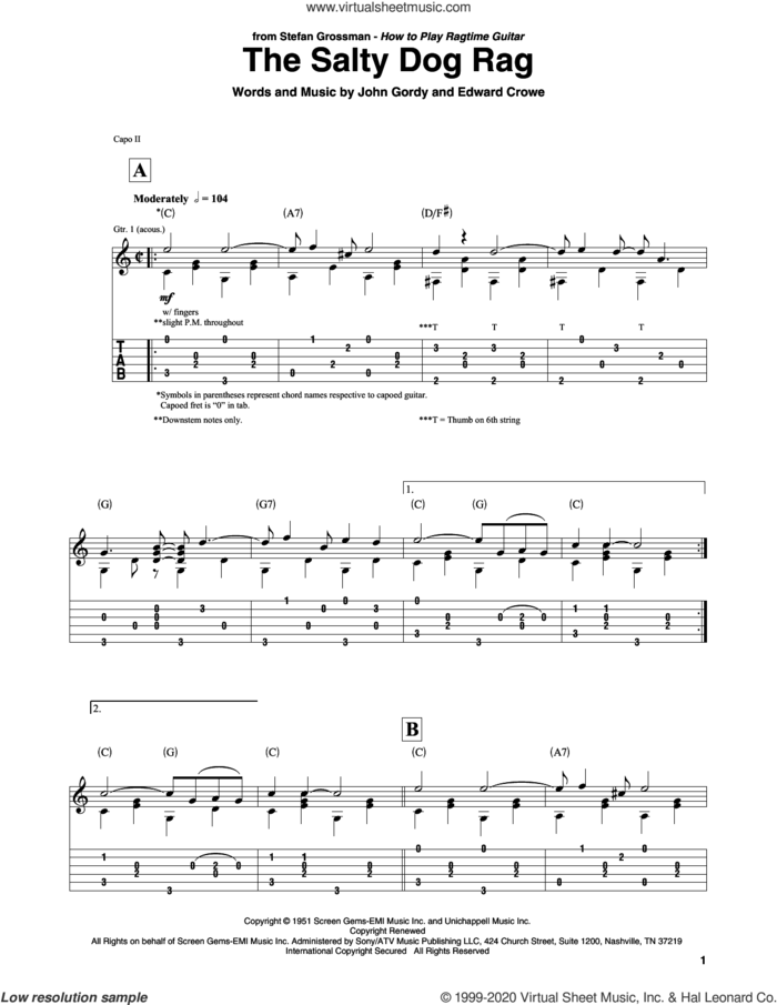 The Salty Dog Rag sheet music for guitar solo by John Gordy and Edward Crowe, intermediate skill level
