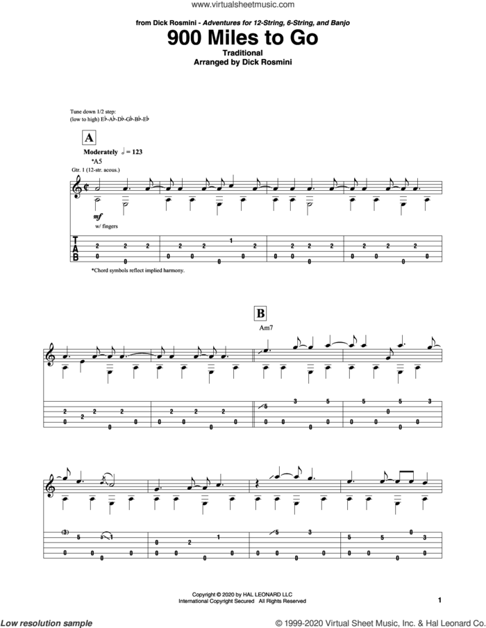 900 Miles To Go sheet music for guitar solo by Dick Rosmini and Miscellaneous, intermediate skill level