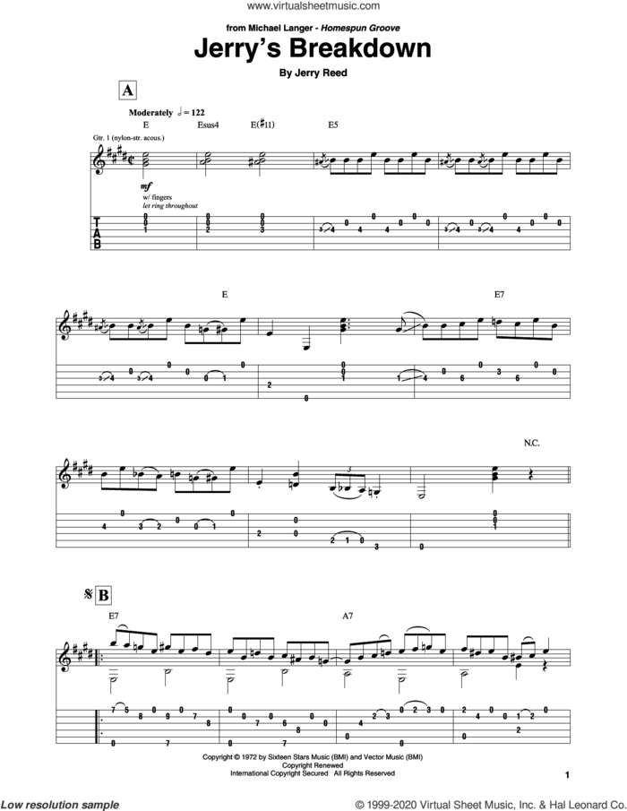 Jerry's Breakdown sheet music for guitar solo by Jerry Reed, intermediate skill level