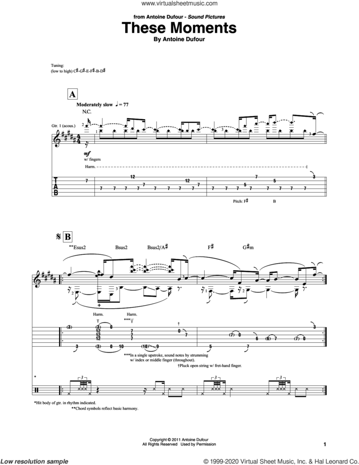 These Moments sheet music for guitar solo by Antoine Dufour, intermediate skill level