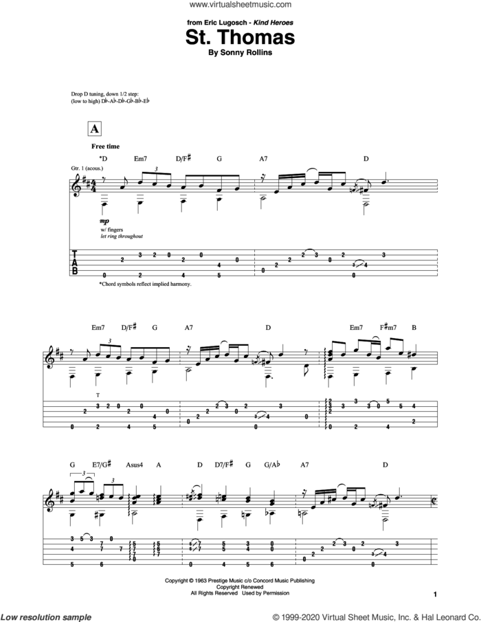 St. Thomas sheet music for guitar solo by Sonny Rollins, intermediate skill level