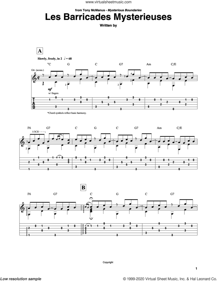 Les Barricades Mysterieuses sheet music for guitar solo by Francois Couperin, classical score, intermediate skill level