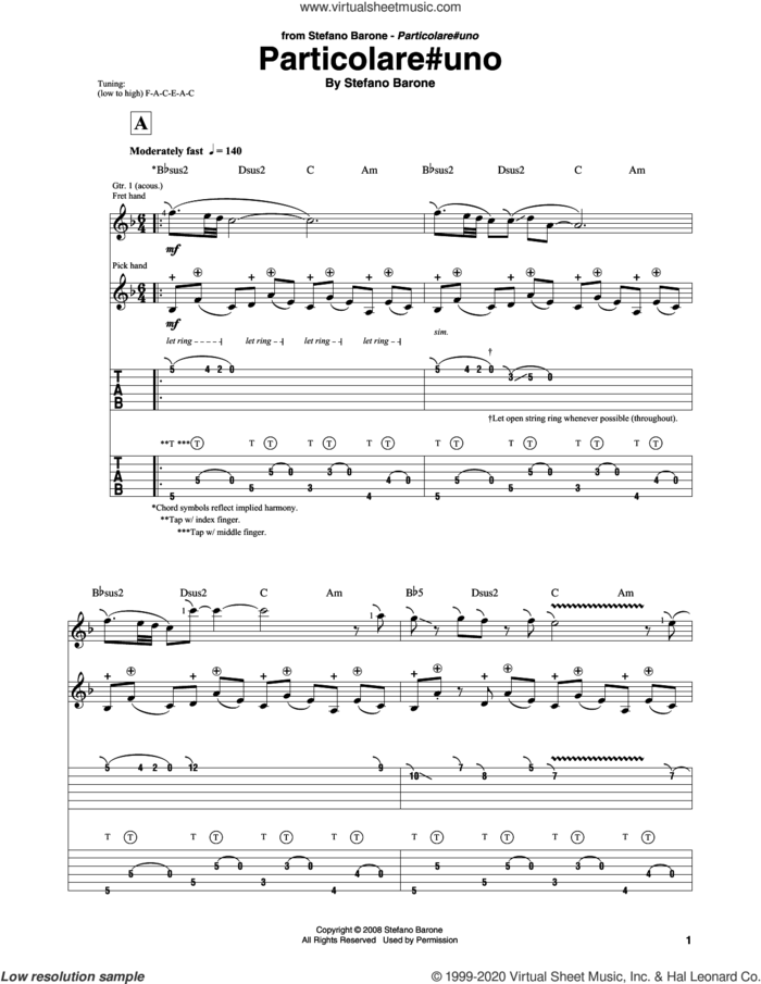 Particolareuno sheet music for guitar solo by Stefano Barone, intermediate skill level
