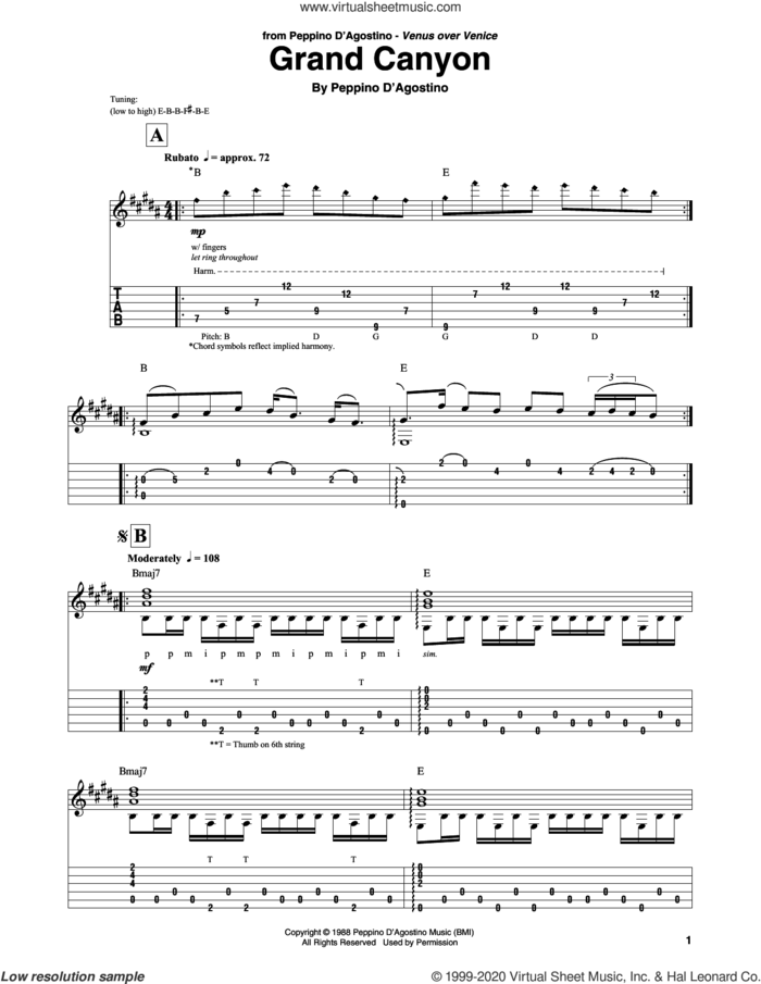 Grand Canyon sheet music for guitar solo by Peppino D'Agostino, intermediate skill level
