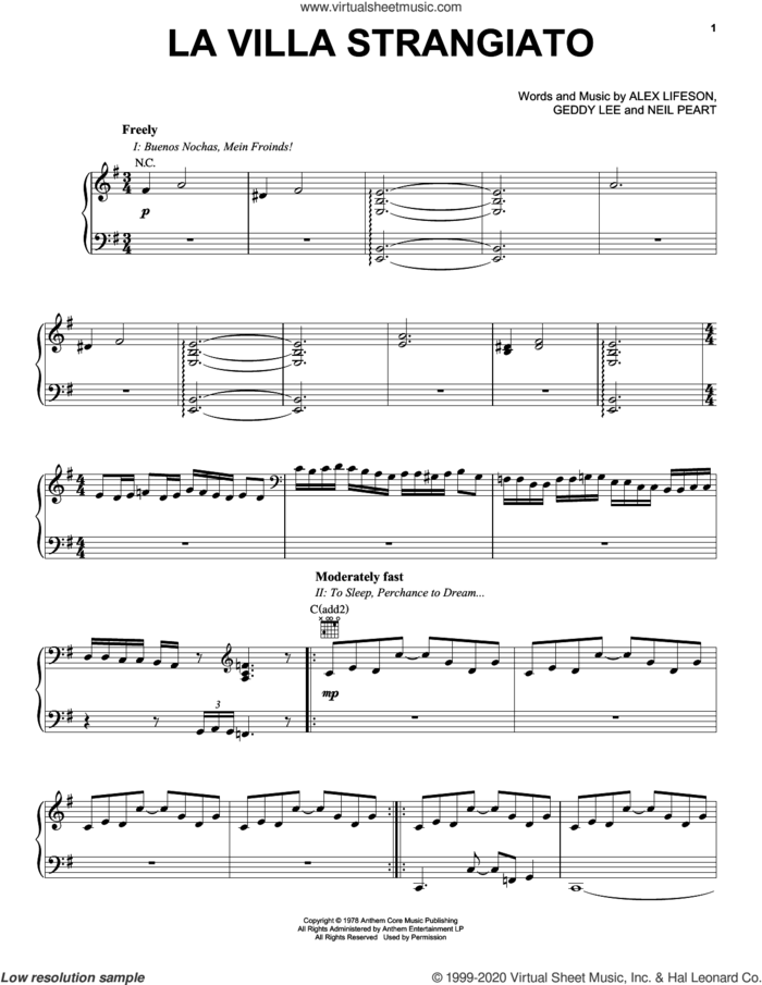 La Villa Strangiato sheet music for piano solo by Rush, Alex Lifeson, Geddy Lee and Neil Peart, intermediate skill level