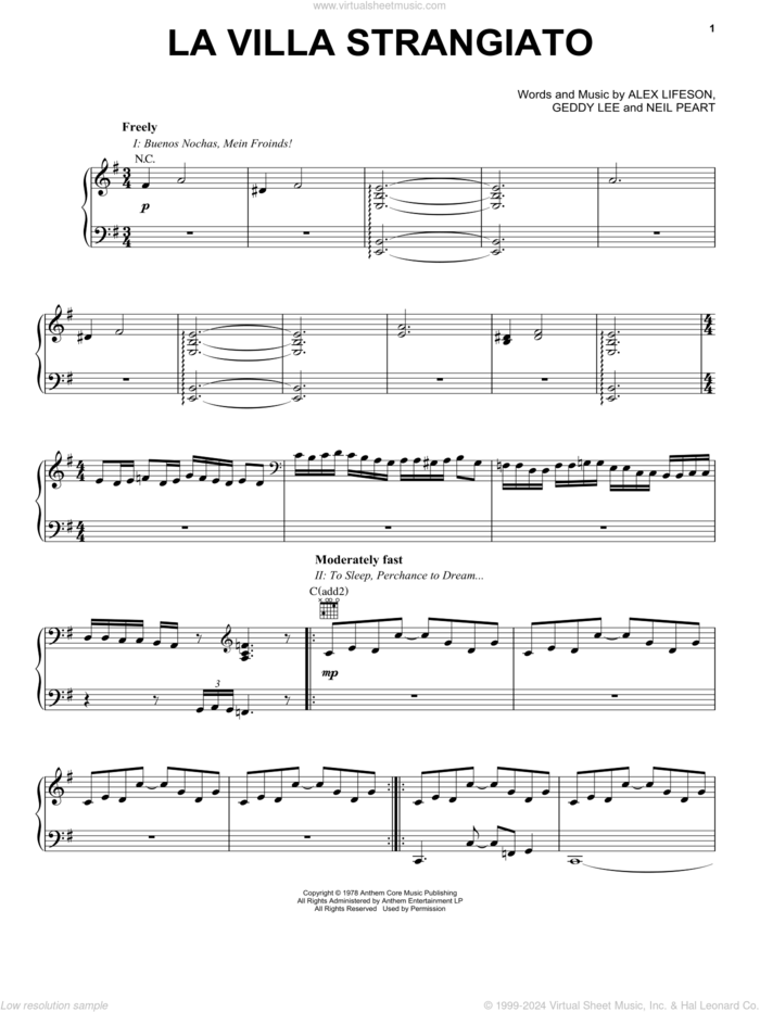 La Villa Strangiato sheet music for piano solo by Rush, Alex Lifeson, Geddy Lee and Neil Peart, intermediate skill level