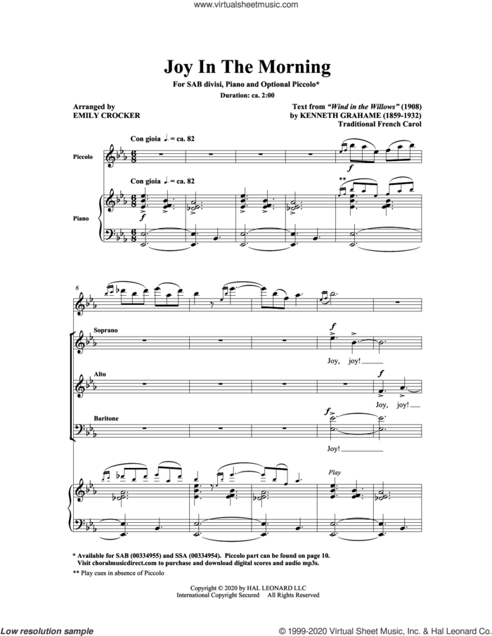 Joy In The Morning sheet music for choir (SAB: soprano, alto, bass) by Emily Crocker, intermediate skill level