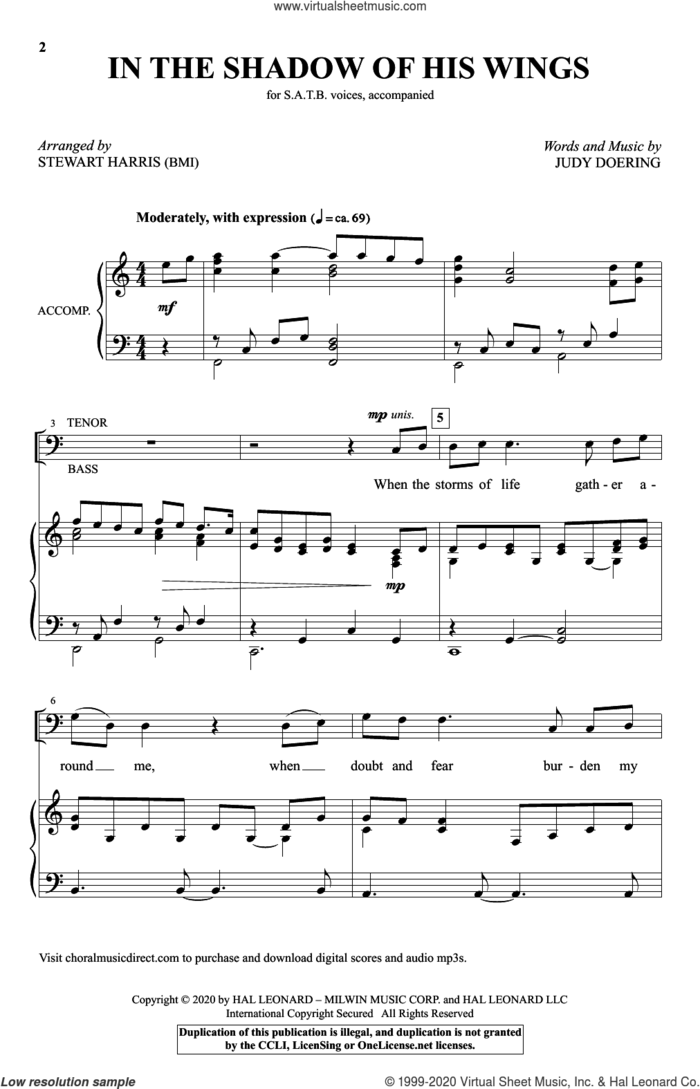 In The Shadow Of His Wings (arr. Stewart Harris) sheet music for choir (SATB: soprano, alto, tenor, bass) by Stewart Harris and Judy Doering, intermediate skill level