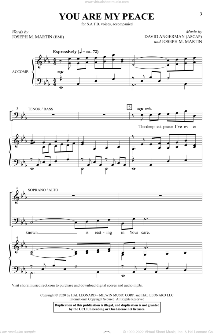 You Are My Peace sheet music for choir (SATB: soprano, alto, tenor, bass) by Joseph M. Martin, David Angerman and David Angerman and Joseph M. Martin, intermediate skill level