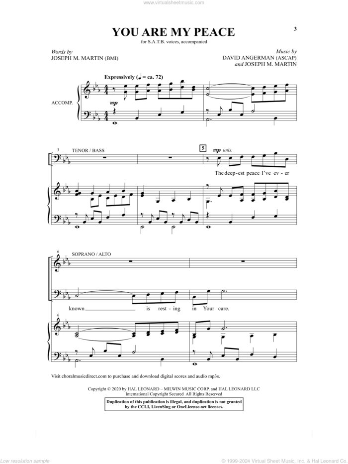 You Are My Peace sheet music for choir (SATB: soprano, alto, tenor, bass) by Joseph M. Martin, David Angerman and David Angerman and Joseph M. Martin, intermediate skill level