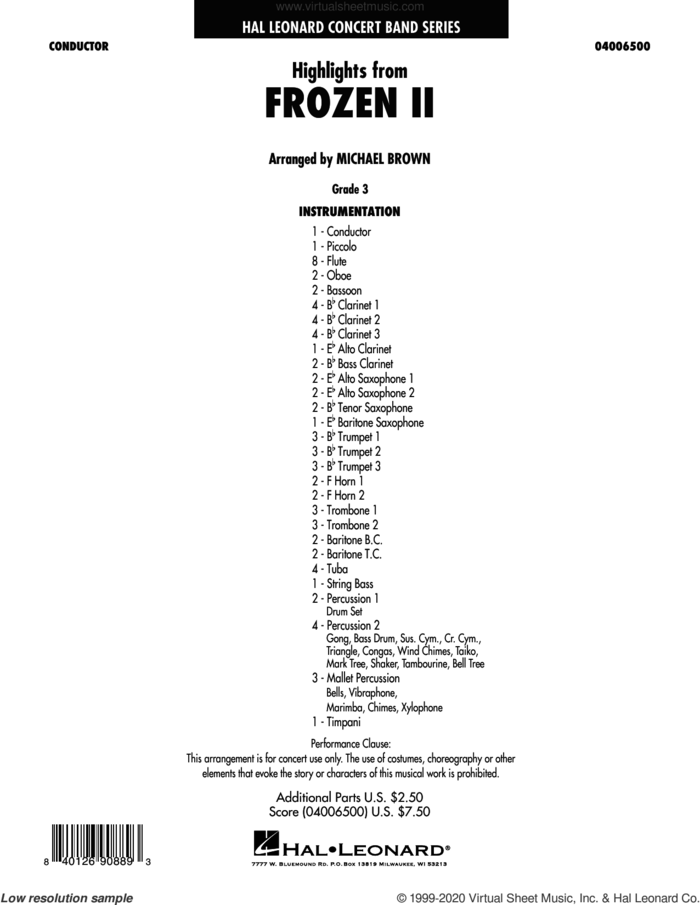 Highlights from Disney's Frozen 2 (arr. Michael Brown) (COMPLETE) sheet music for concert band by Robert Lopez, Kristen Anderson-Lopez, Kristen Anderson-Lopez & Robert Lopez and Michael Brown, intermediate skill level