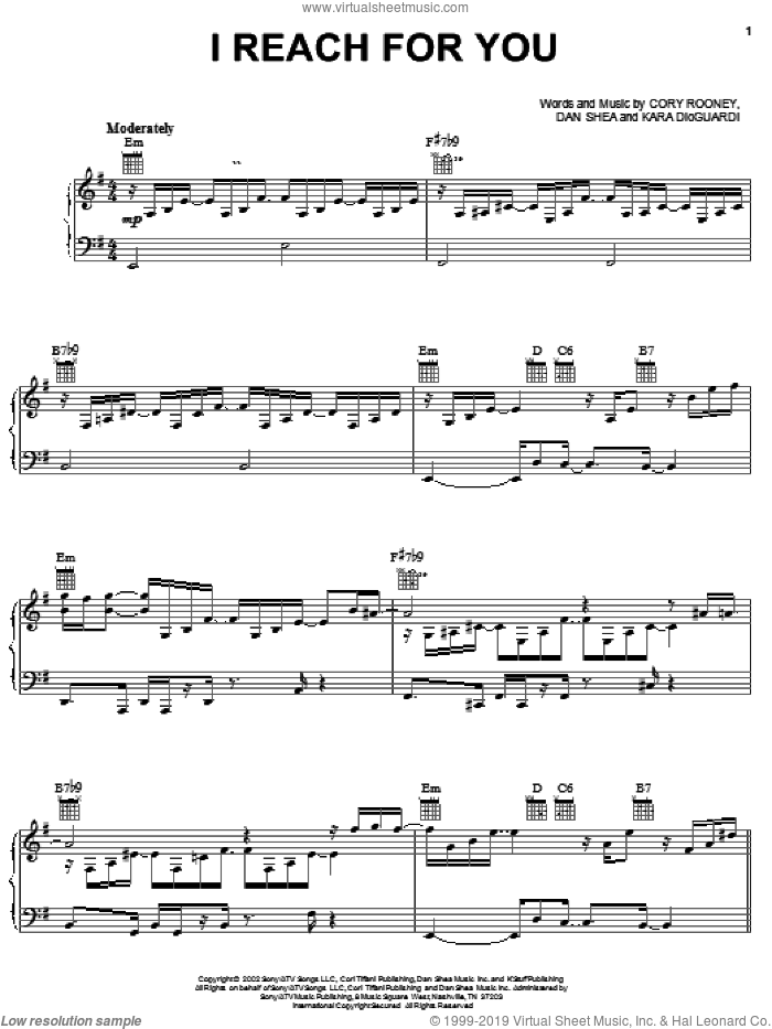 I Reach For You sheet music for voice, piano or guitar by Marc Anthony, Cory Rooney, Dan Shea and Kara DioGuardi, intermediate skill level