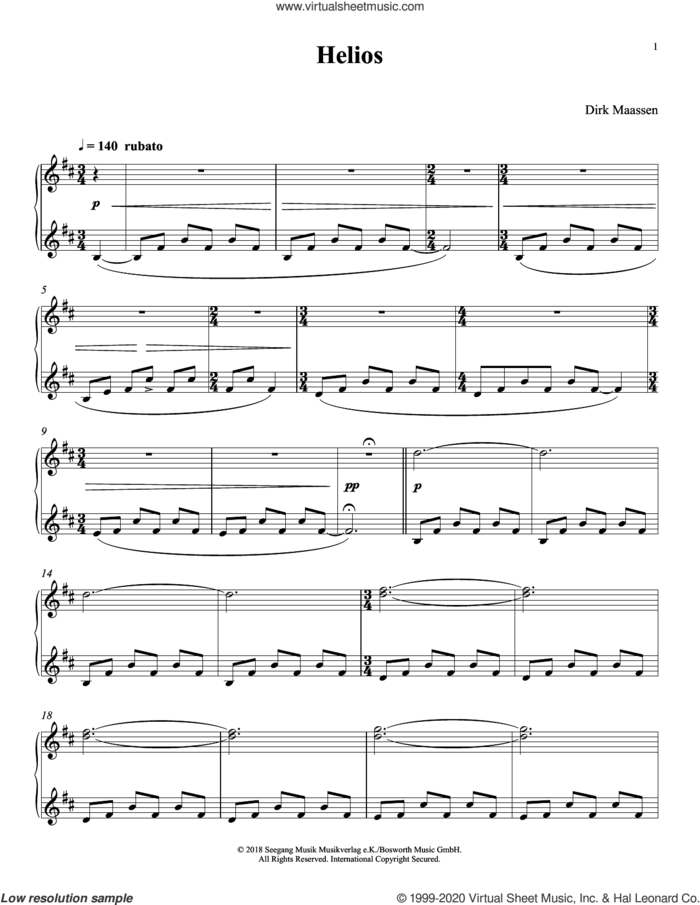 Helios sheet music for piano solo by Dirk Maassen, intermediate skill level