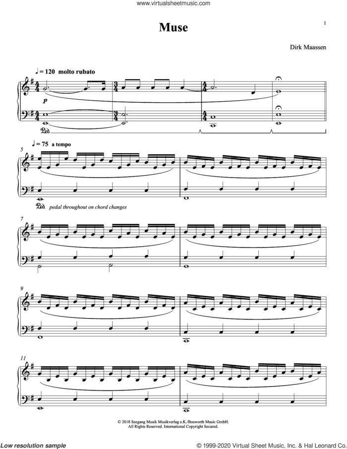 Muse sheet music for piano solo by Dirk Maassen, intermediate skill level