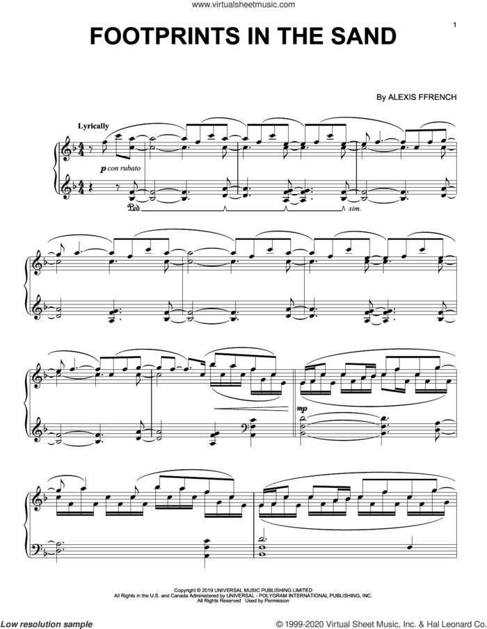 Footprints In The Sand sheet music for piano solo by Alexis Ffrench, intermediate skill level