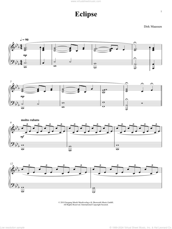 Eclipse sheet music for piano solo by Dirk Maassen, intermediate skill level