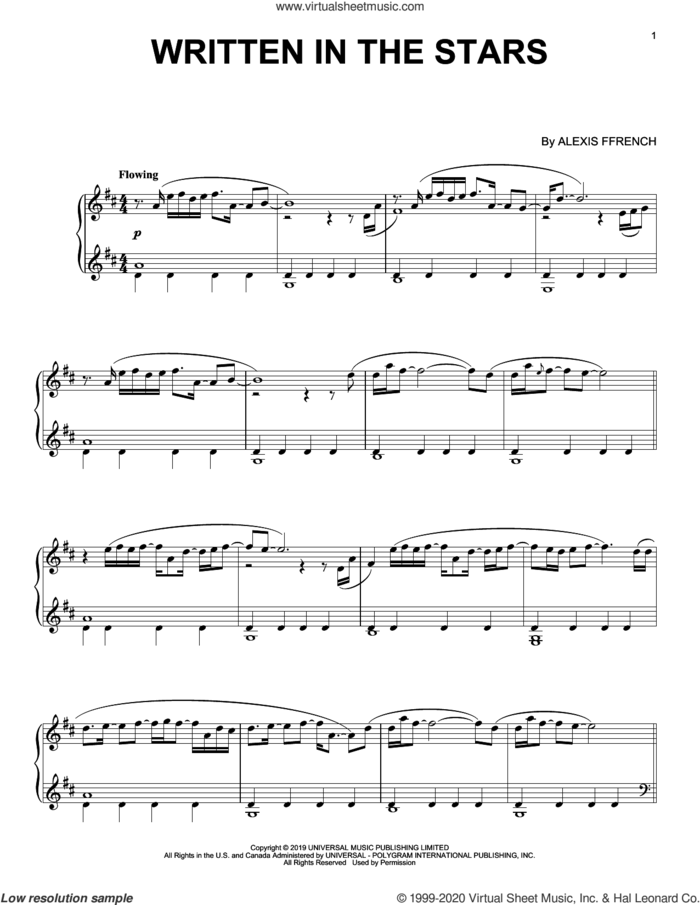 Written In The Stars sheet music for piano solo by Alexis Ffrench, intermediate skill level