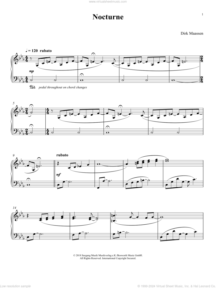 Nocturne sheet music for piano solo by Dirk Maassen, intermediate skill level