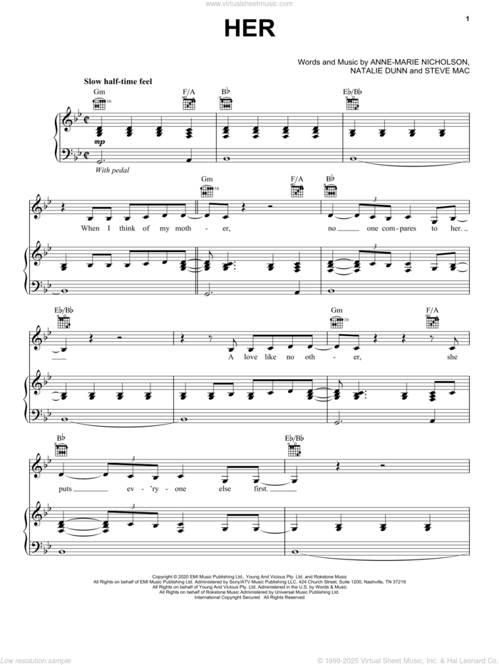 Her sheet music for voice, piano or guitar by Anne-Marie, Anne-Marie Nicholson, Natalie Dunn and Steve Mac, intermediate skill level