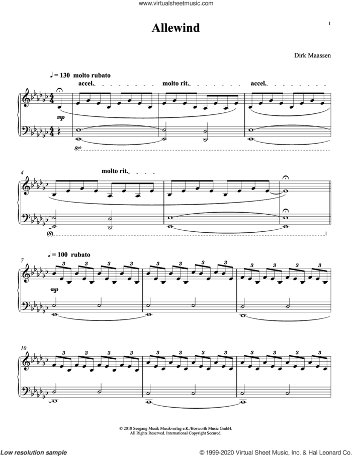 Allewind sheet music for piano solo by Dirk Maassen, intermediate skill level