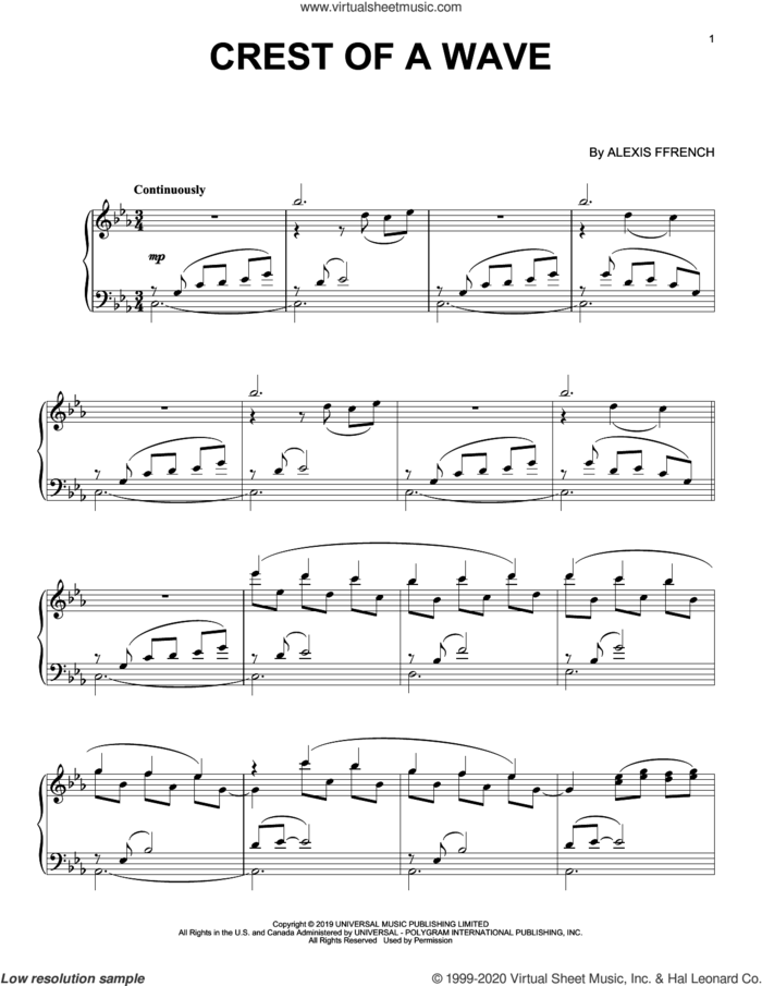 Crest Of A Wave sheet music for piano solo by Alexis Ffrench, intermediate skill level