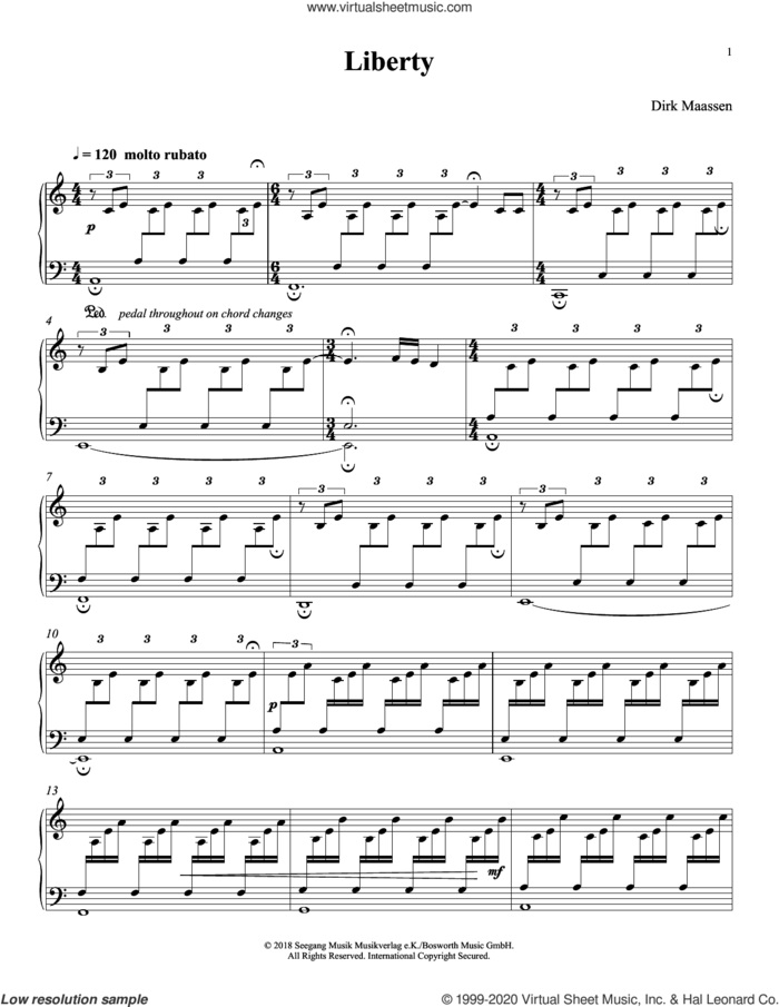Liberty sheet music for piano solo by Dirk Maassen, intermediate skill level